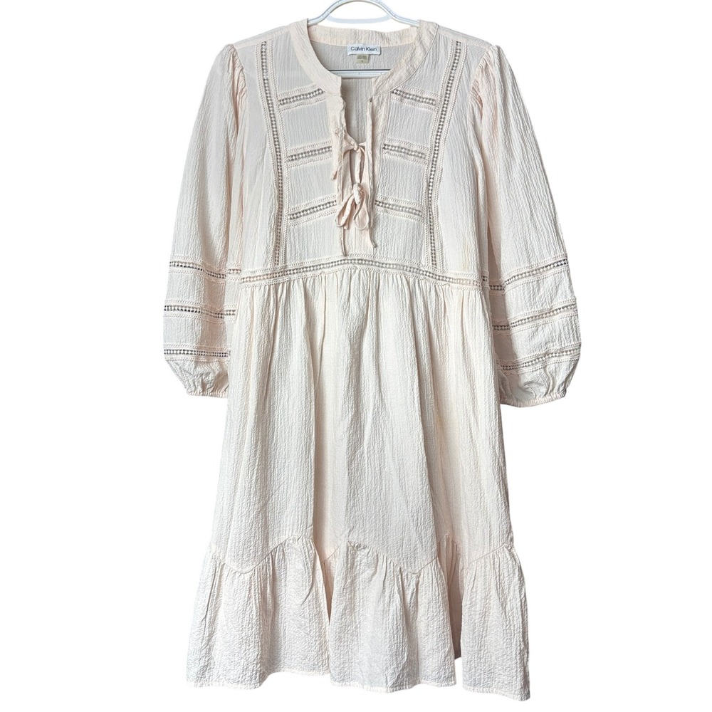 Calvin Klein sz 12 Milk Maid Dress Boho Peasant Tunic Fairy Cottage Renaissance - Picture 1 of 11